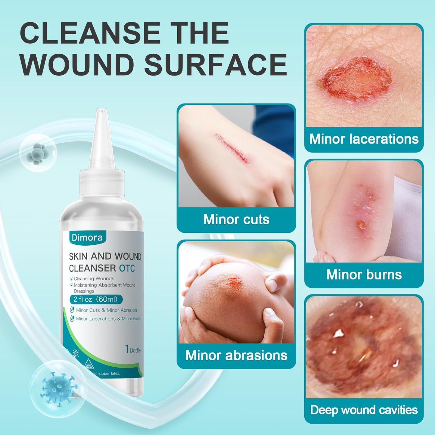 Dimora Portable First Aid Antiseptic Cleaner, Over-the-Counter Antimicrobial Cleaner for Skin and Wounds for Cuts, Abrasions, Lacerations, Burns, Skin Neutral pH