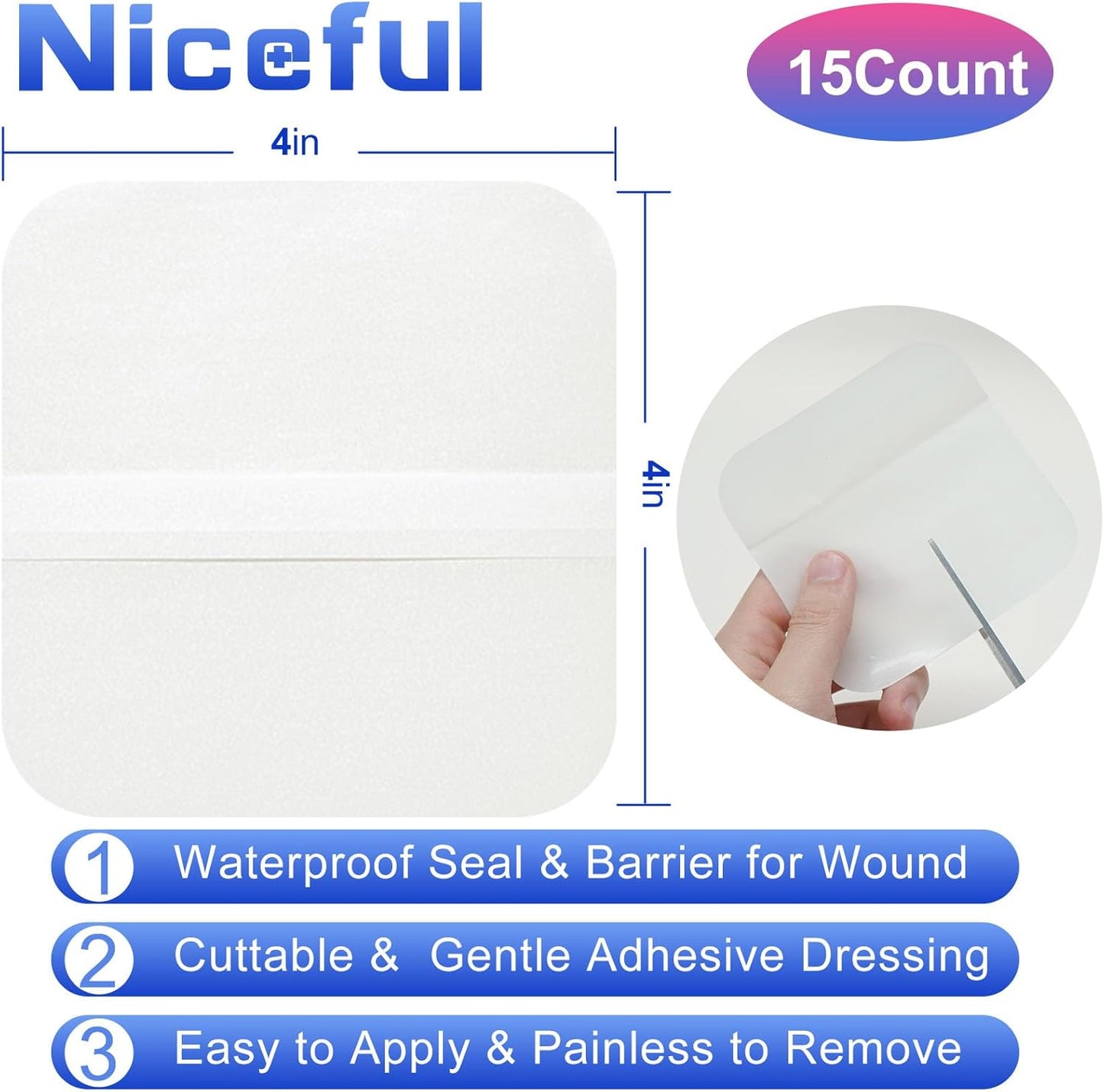 15 hydrocolloid bandages of 4 x 4 inches, hydrocolloid bandages for wound healing, wound bandages, large waterproof bandage