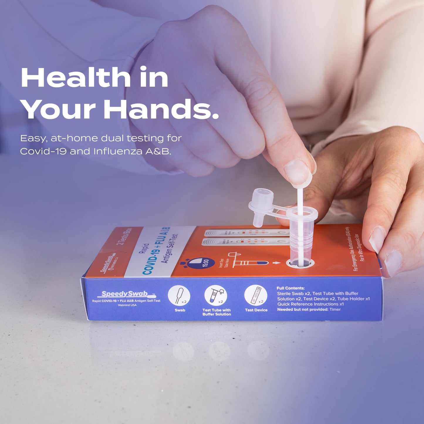 SpeedySwab COVID-19 and Flu A&B, Antigen Rapid Combo Test, Results in 15 Minutes, FDA Authorized, 3-in-1 Flu + Covid Test Kit at Home, Easy to Use Nasal Swab for Home (2 Pack)