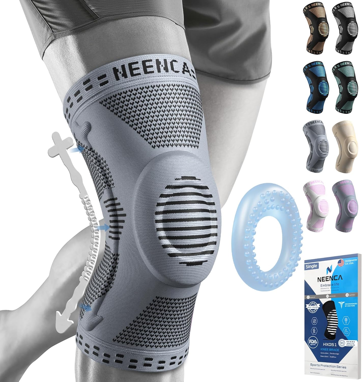 Professional Knee Brace, Compression Knee Support with Patella Gel Pad & Side Stabilizers, Medical Knee Sleeve for Pain Relief, ACL,PCL, Meniscus, Injury Recovery, Arthritis, Sports, Workout...