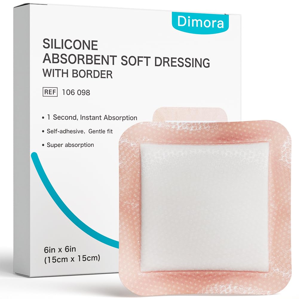 Dimora Superabsorbent Silicone Wound Dressings, Soft Adhesive Bandages with Ultrasorb Polymer, Heavy Exudate Pads for Wound Care, 5 x 5 inches, 10 Packs