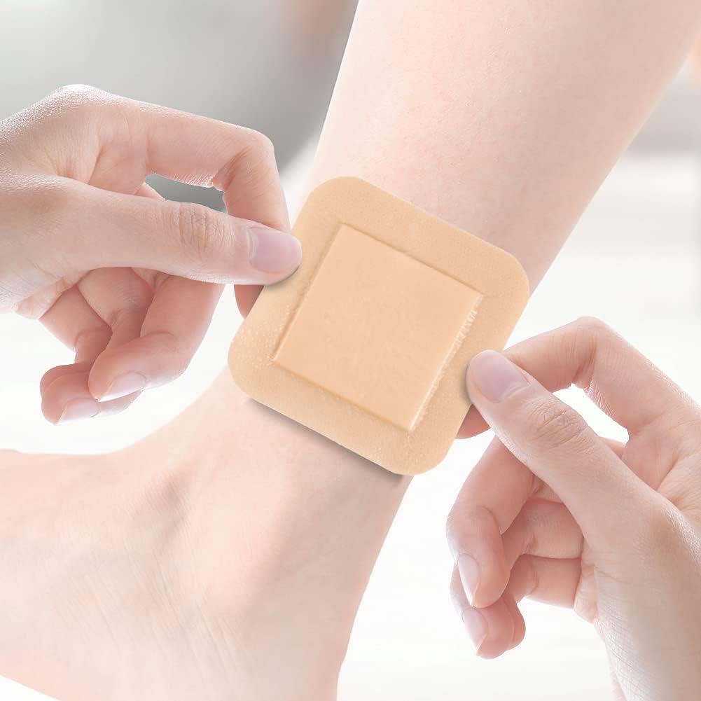 Dimora Silicone foam dressing with edge adhesive, 3 x 3 inches, waterproof first aid bandage for wound care, pack of 10
