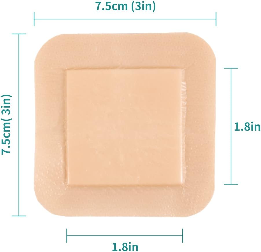 Dimora Silicone foam dressing with edge adhesive, 3 x 3 inches, waterproof first aid bandage for wound care, pack of 10