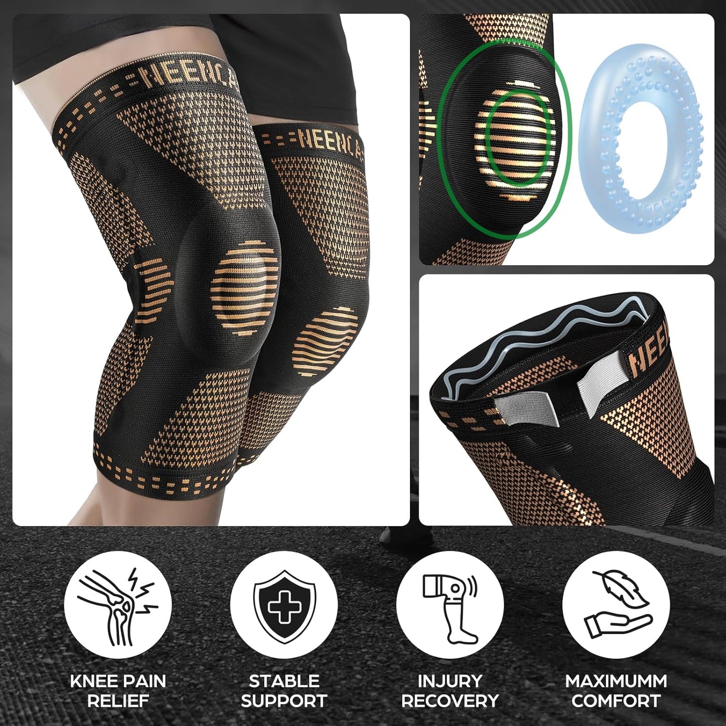 Professional Knee Brace, Compression Knee Support with Patella Gel Pad & Side Stabilizers, Medical Knee Sleeve for Pain Relief, ACL,PCL, Meniscus, Injury Recovery, Arthritis, Sports, Workout...