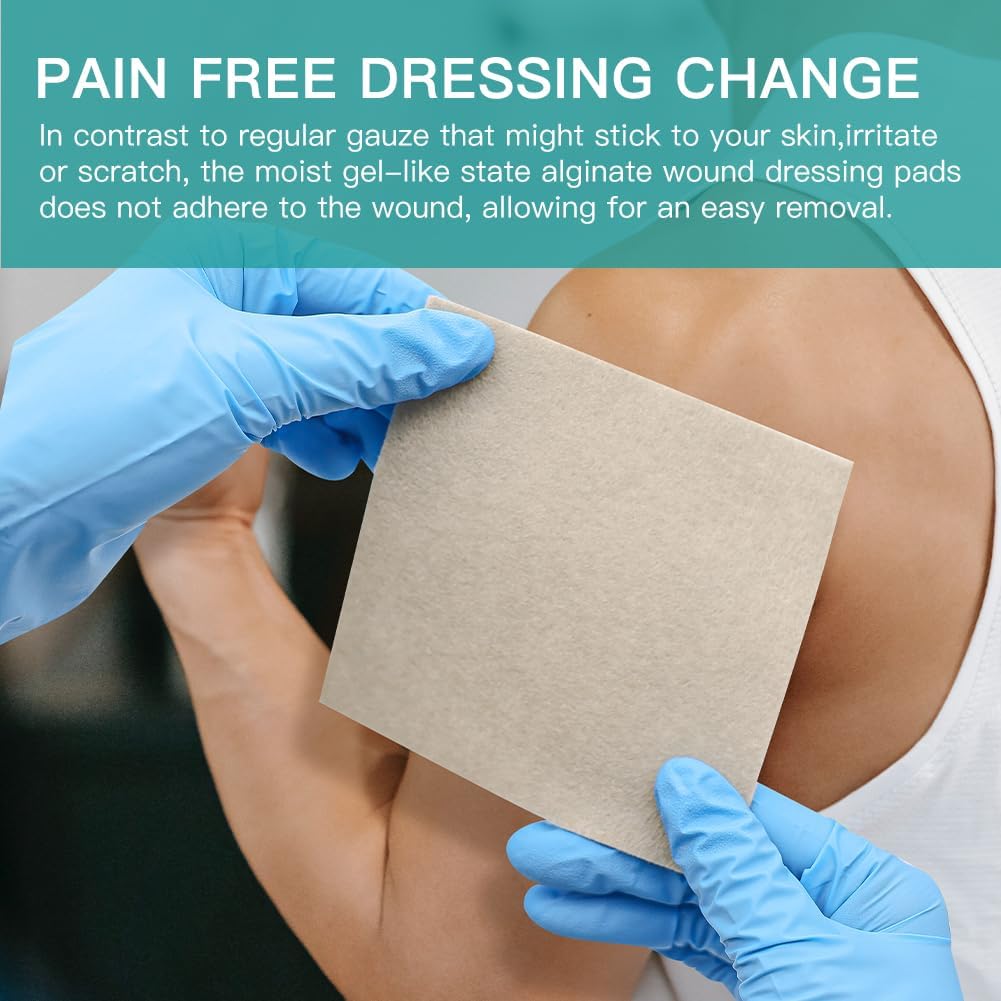 Dimora Enhanced Silver Calcium Alginate Wound Dressing, Antibacterial Nonstick Gauze, Highly Absorbent Sterile Pads, 4 x 4 Inch Patches, 5 Packets