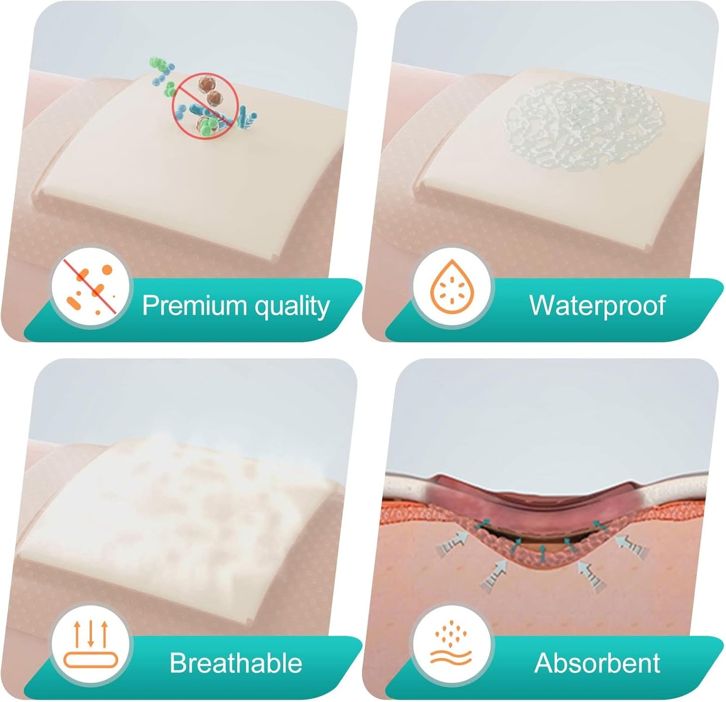 Dimora Silicone foam dressing with edge adhesive, 3 x 3 inches, waterproof first aid bandage for wound care, pack of 10