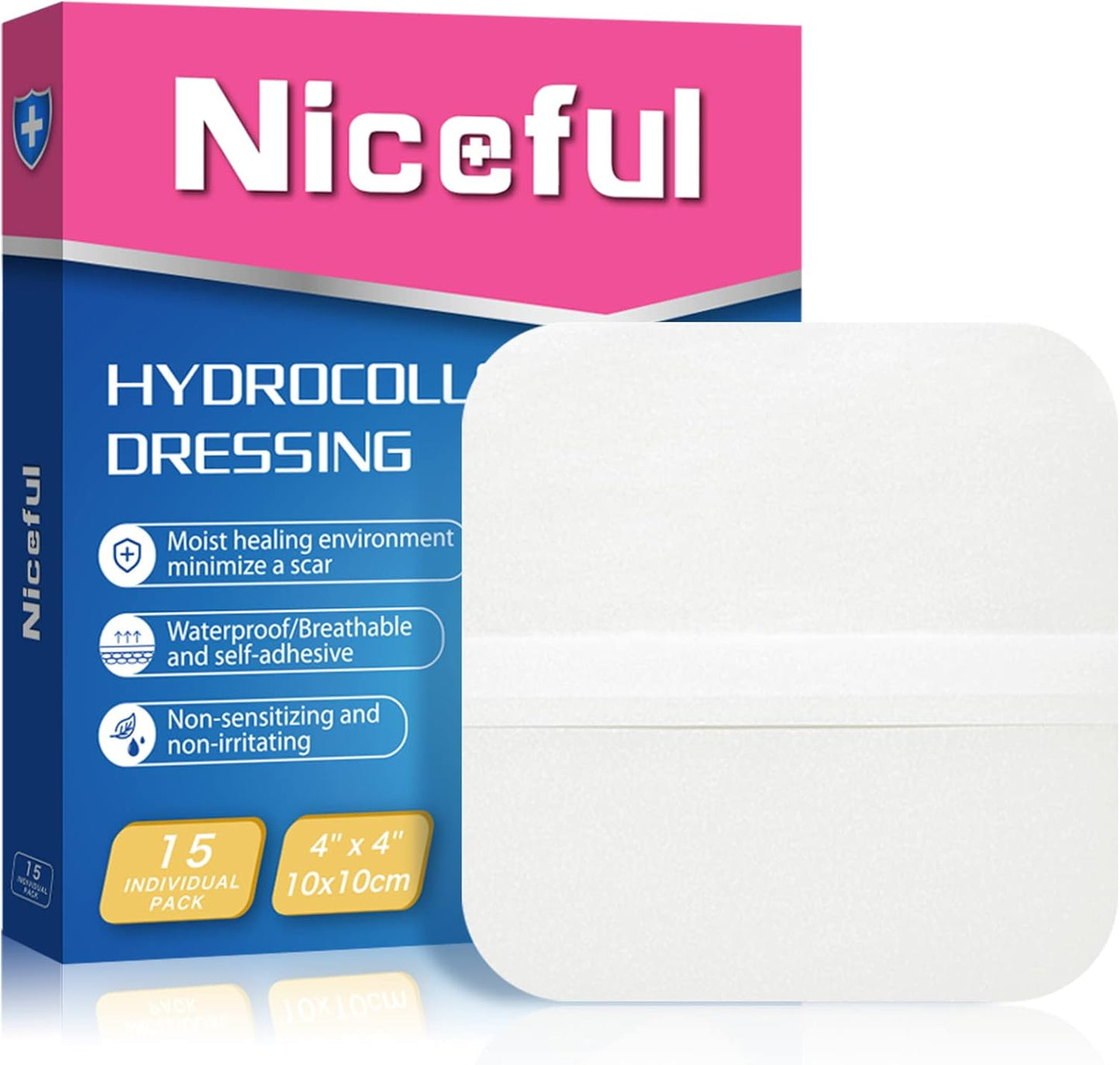 15 hydrocolloid bandages of 4 x 4 inches, hydrocolloid bandages for wound healing, wound bandages, large waterproof bandage