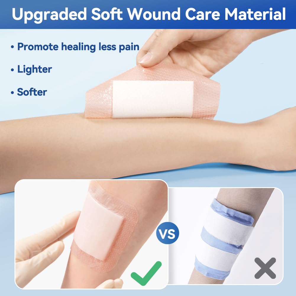 Dimora Super Absorbent Silicone Wound Dressings, Soft Adhesive Bandages with Ultrasorb Polymer, Heavy Exudate Pads for Wound Care, 6 x 6 inches, 10 Packs