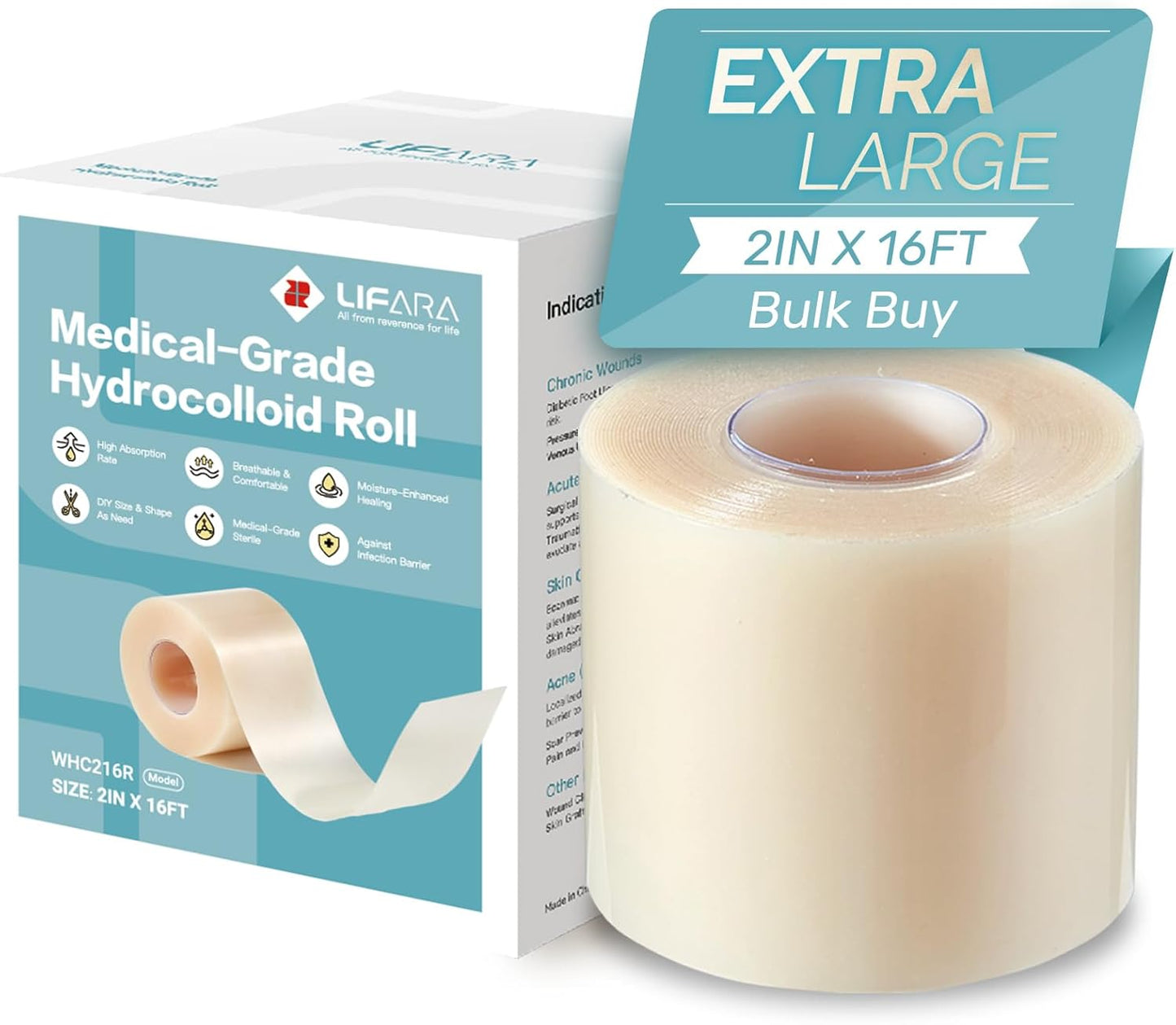 Medical grade hydrocolloid roll, sterile and cut to size, used as a wound bandage, acne patch, bandage, nose and eye patch; Flexible and waterproof, essential