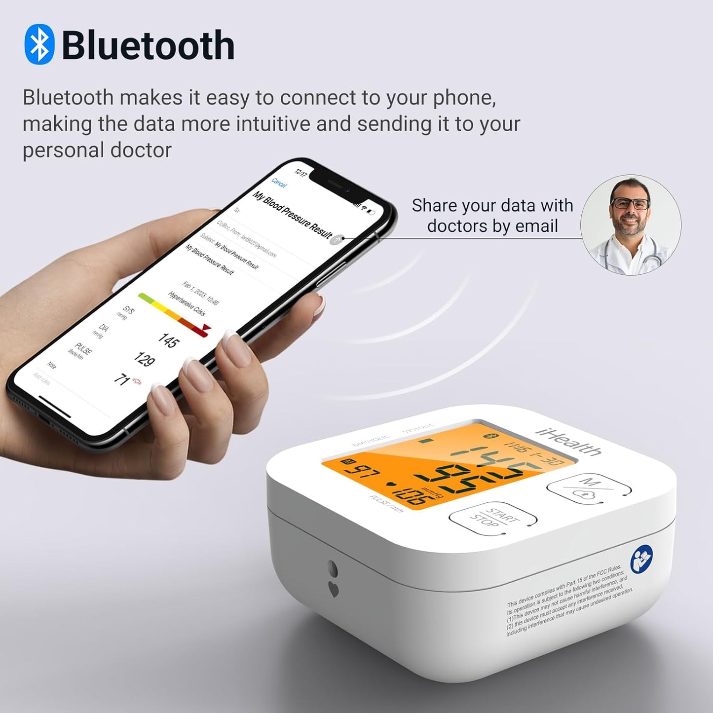 iHealth Smart Upper Arm Blood Pressure Monitor, Wide Range, Suitable for Standard to Large Adult Arms, Bluetooth-Enabled for iOS Devices