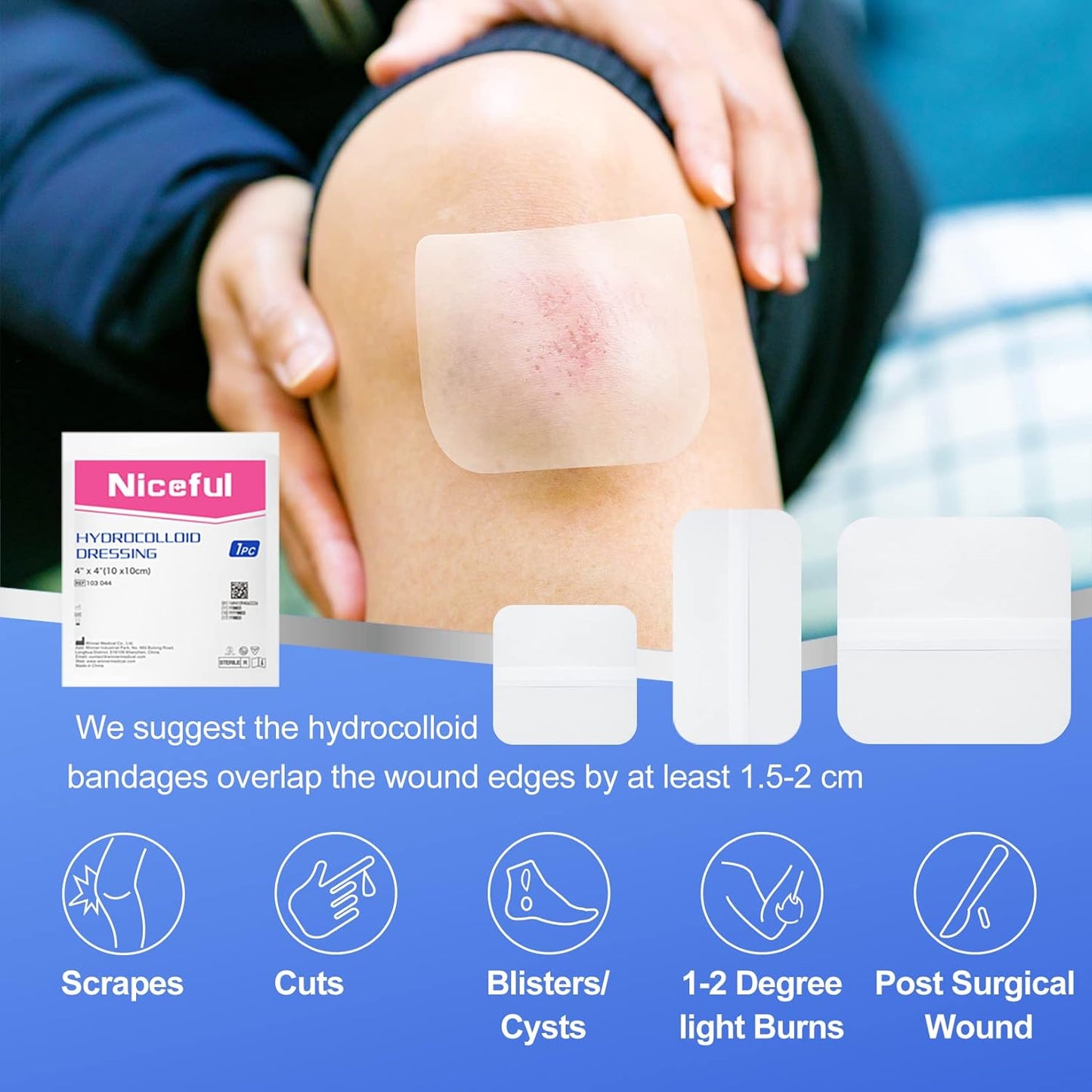 15 hydrocolloid bandages of 4 x 4 inches, hydrocolloid bandages for wound healing, wound bandages, large waterproof bandage