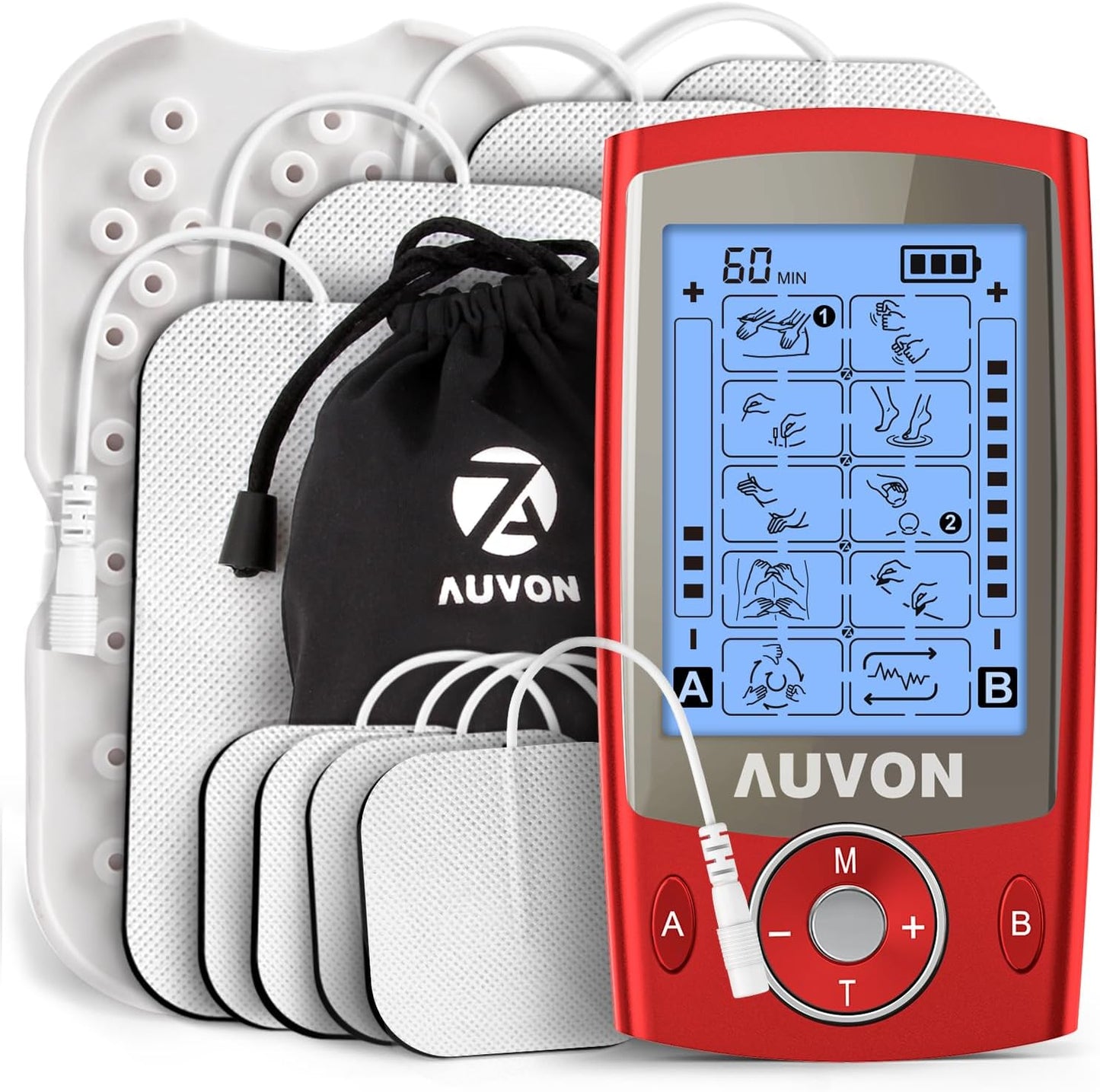 Dual Channel TENS Unit Muscle Stimulator Machine with 20 Modes, 2" and 2"x4" TENS Unit Electrode Pads