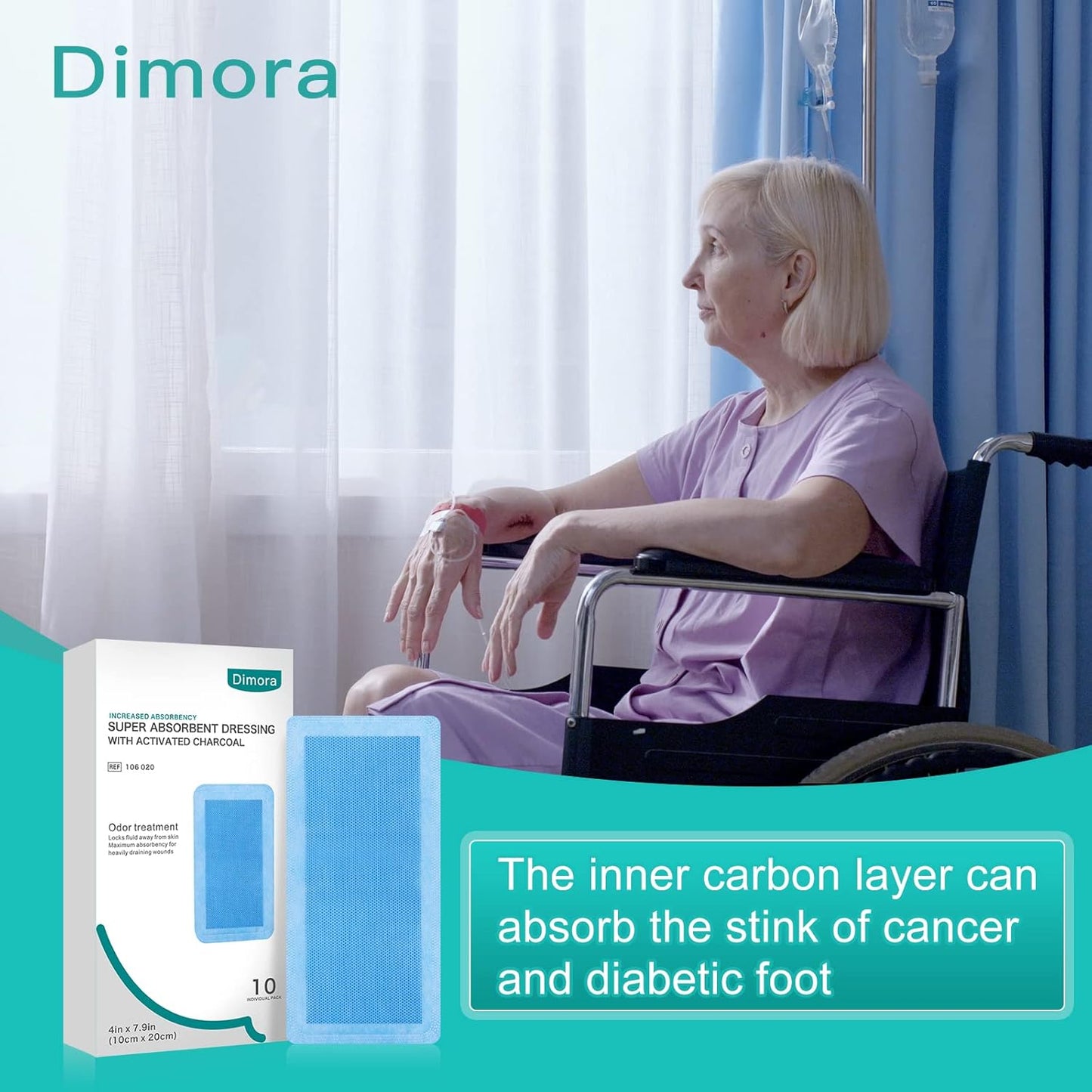 Enhanced Super Absorbent Dressing with Activated Charcoal, Anti-Odor Wound Moisture Wicking Upper Dressing - 4 x 8 inches, 10 Packs