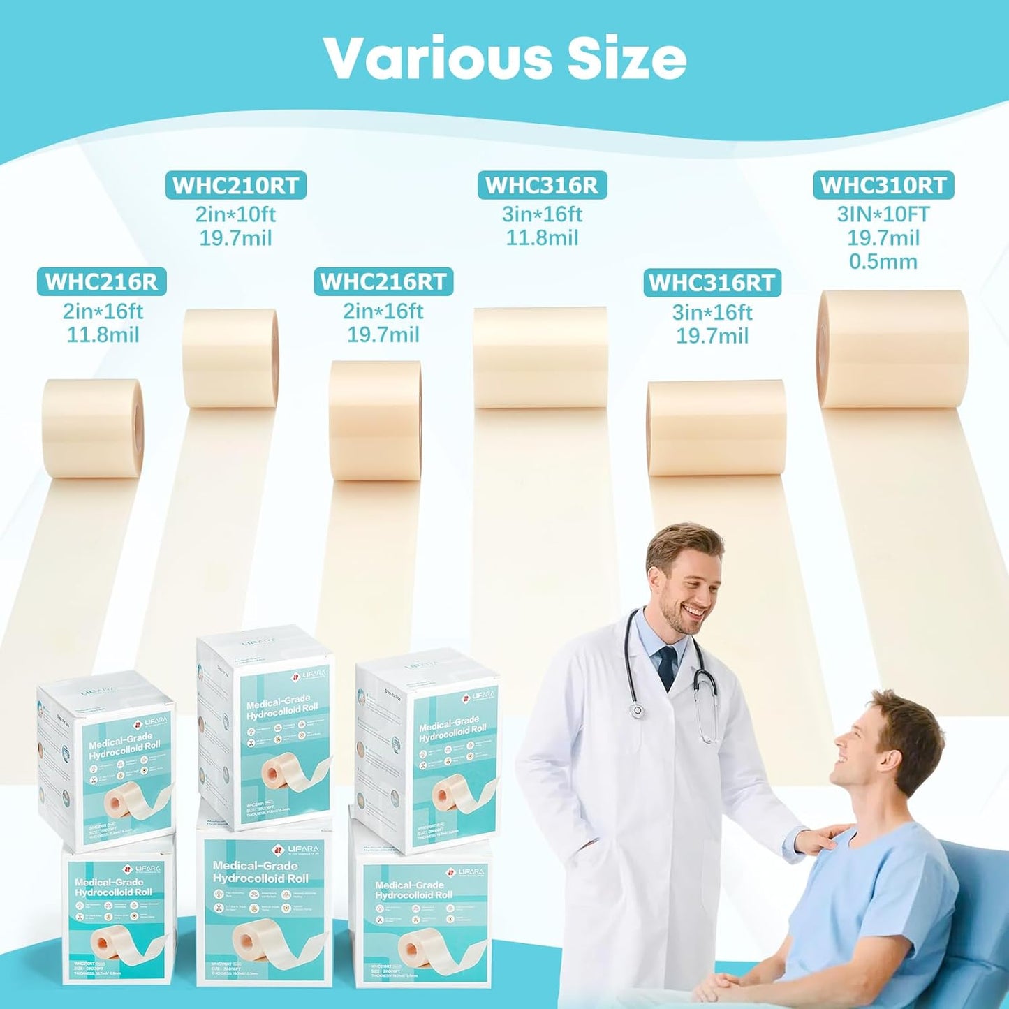 Hydrocolloid Wound Care Roll (WHC210RT) - HSA FSA Eligible 2 inches x 10 feet, 19.7 mil thickness, cut to size, extra large hydrocolloid patch bandages with