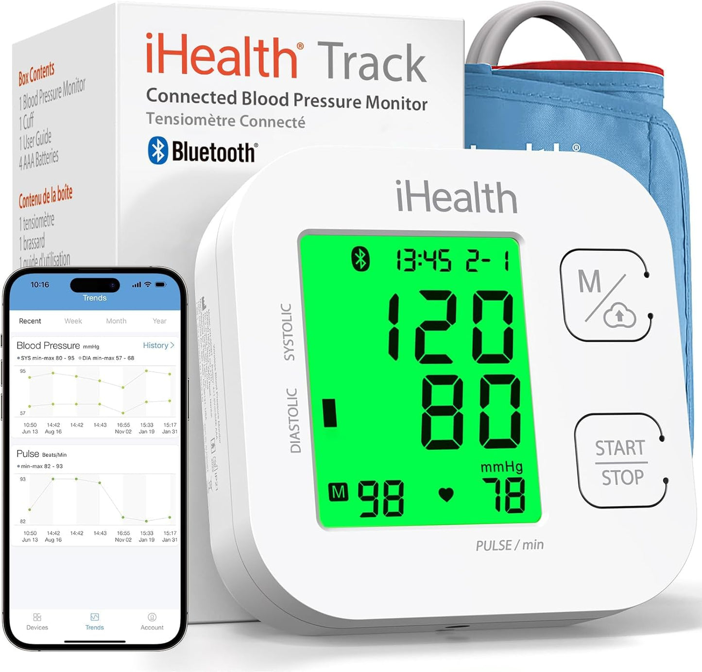 iHealth Smart Upper Arm Blood Pressure Monitor, Wide Range, Suitable for Standard to Large Adult Arms, Bluetooth-Enabled for iOS Devices