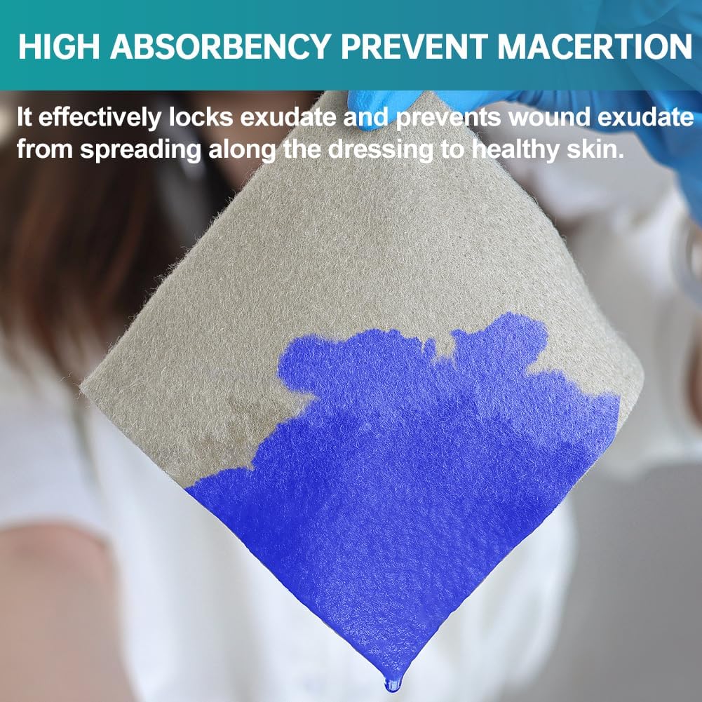 Dimora Enhanced Silver Calcium Alginate Wound Dressing, Antibacterial Nonstick Gauze, Highly Absorbent Sterile Pads, 4 x 4 Inch Patches, 5 Packets