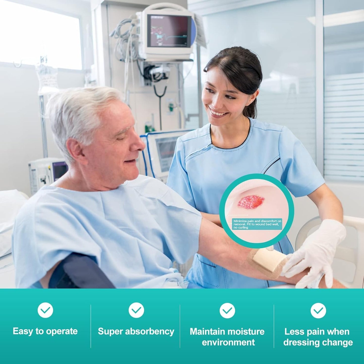 Dimora Silicone foam dressing with edge adhesive, 3 x 3 inches, waterproof first aid bandage for wound care, pack of 10