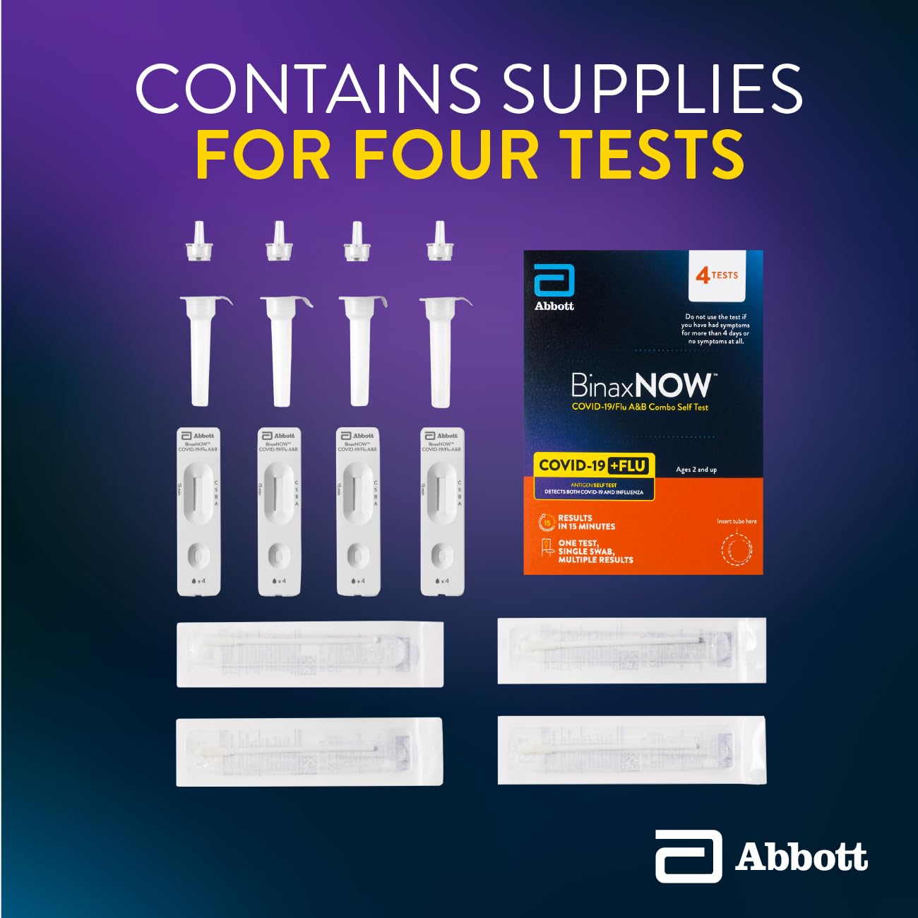 BinaxNOW™ COVID-19/Flu A&B Combo Self Test, Reliable COVID/Flu Home Test With 15 Minute Results, 4 Tests