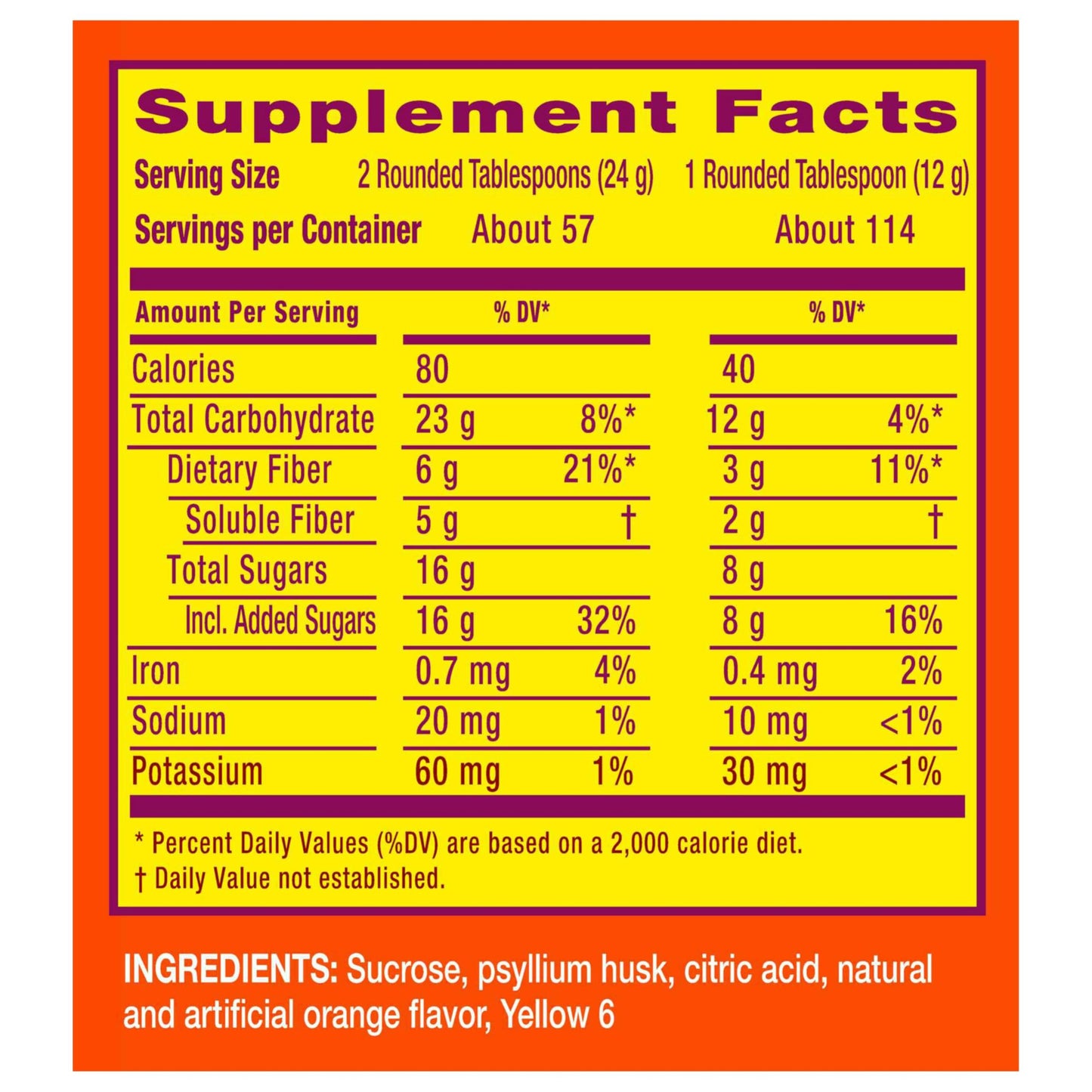 Metamucil 4-in-1 Psyllium Husk Fiber Supplement, Real Sugar, 114 tablespoons, Orange Flavored, Daily Fiber Powder for Digestive Health, made with Plant-Based Psyllium Husk Fiber