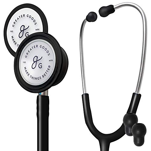Greater Goods Dual-Head Stethoscope–Clinical Grade, Lightweight, High-Precision Sound, Ideal for Doctors, Nurses, Students, and Medical Professionals, FSA and HSA Eligible (Black and Stainless Steel)