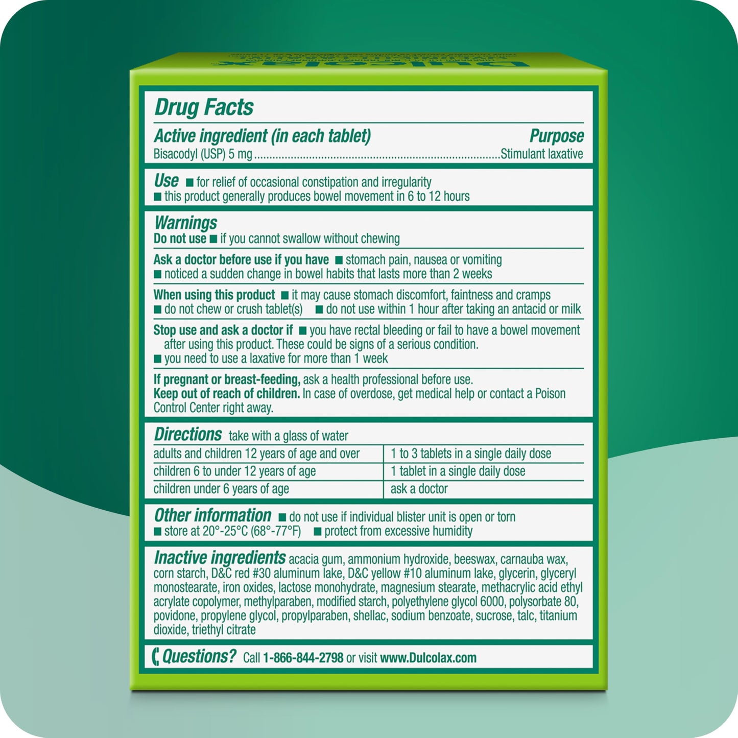 Dulcolax Stimulant Laxative Tablets, Predictable & Effective Constipation Relief, Relieves Straining & Bloating, Bisacodyl 5 mg, 100 Count