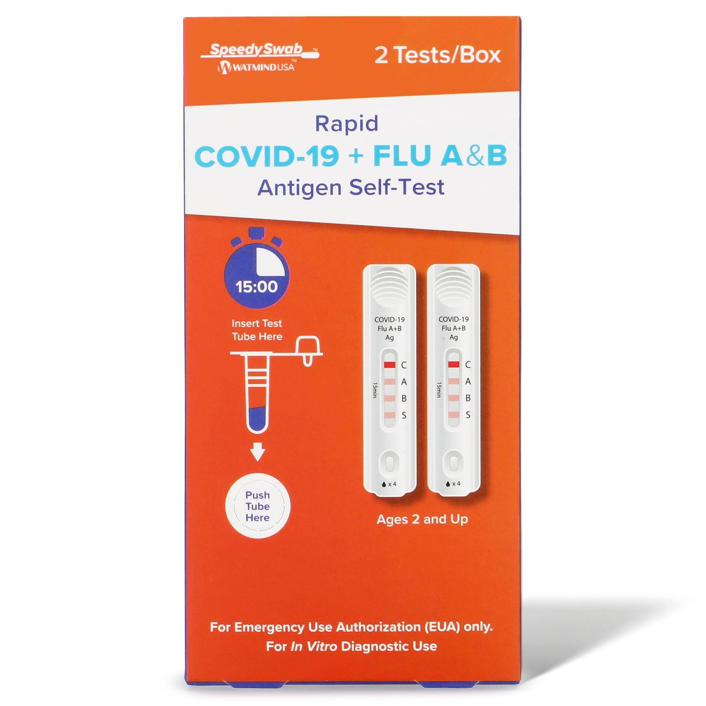 SpeedySwab COVID-19 and Flu A&B, Antigen Rapid Combo Test, Results in 15 Minutes, FDA Authorized, 3-in-1 Flu + Covid Test Kit at Home, Easy to Use Nasal Swab for Home (2 Pack)