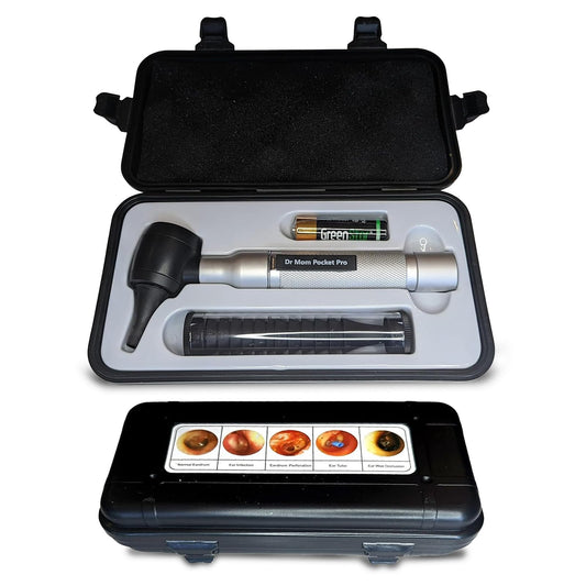 4th Generation Doctor Mom LED Pocket Pro Otoscope with Both Adult and Pediatric Disposable Specula Tips, Battery, and Protective Hard Plastic Case