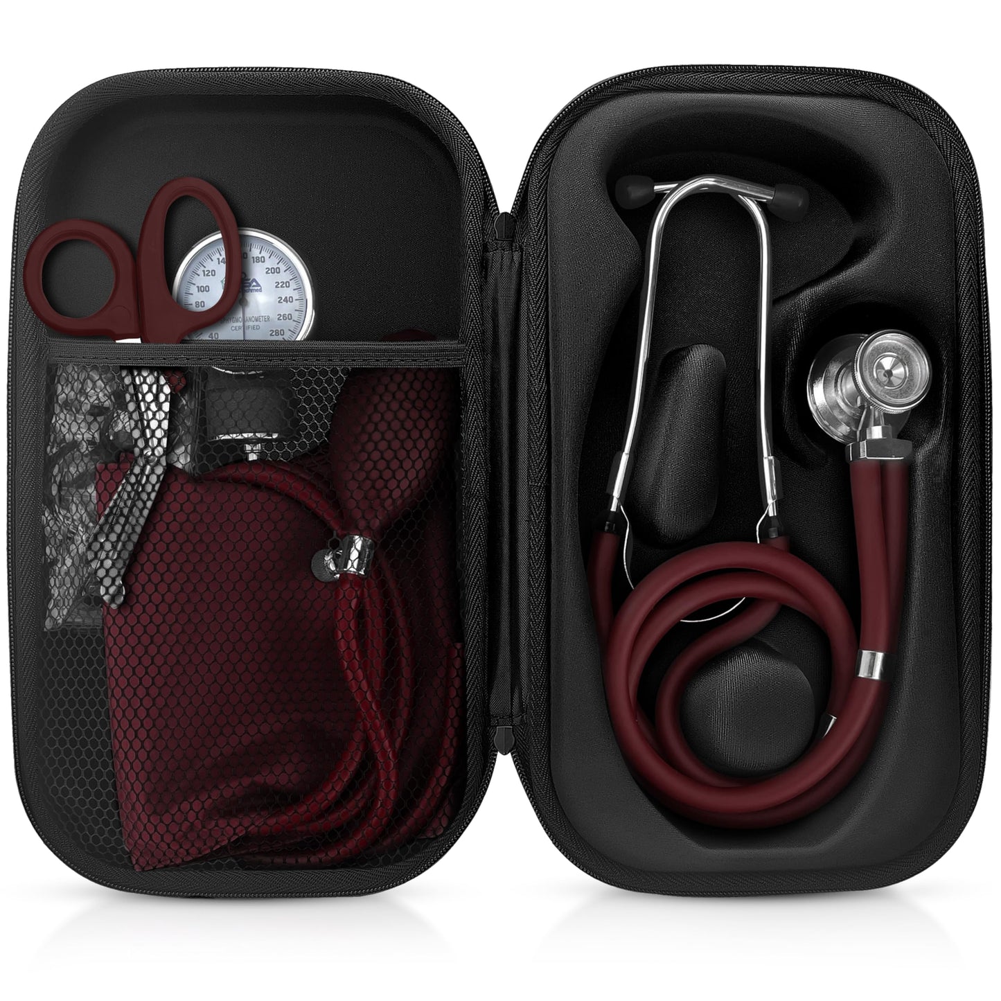 ASA TECHMED Medical Starter Kit – Stethoscope, Durable Blood Pressure Monitor, EMT Shears & Protective Carrying Case – Ideal for Healthcare Students & Professionals, Burgundy