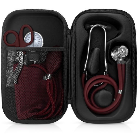 ASA TECHMED Medical Starter Kit – Stethoscope, Durable Blood Pressure Monitor, EMT Shears & Protective Carrying Case – Ideal for Healthcare Students & Professionals, Burgundy