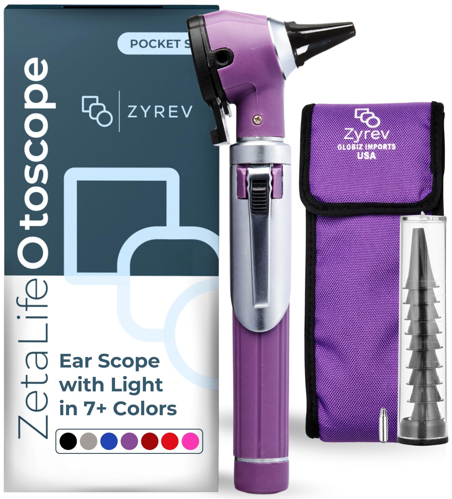 Zyrev ZetaLife Otoscope - Ear Scope with Light, Ear Infection Detector, Pocket Size (Purple Color)