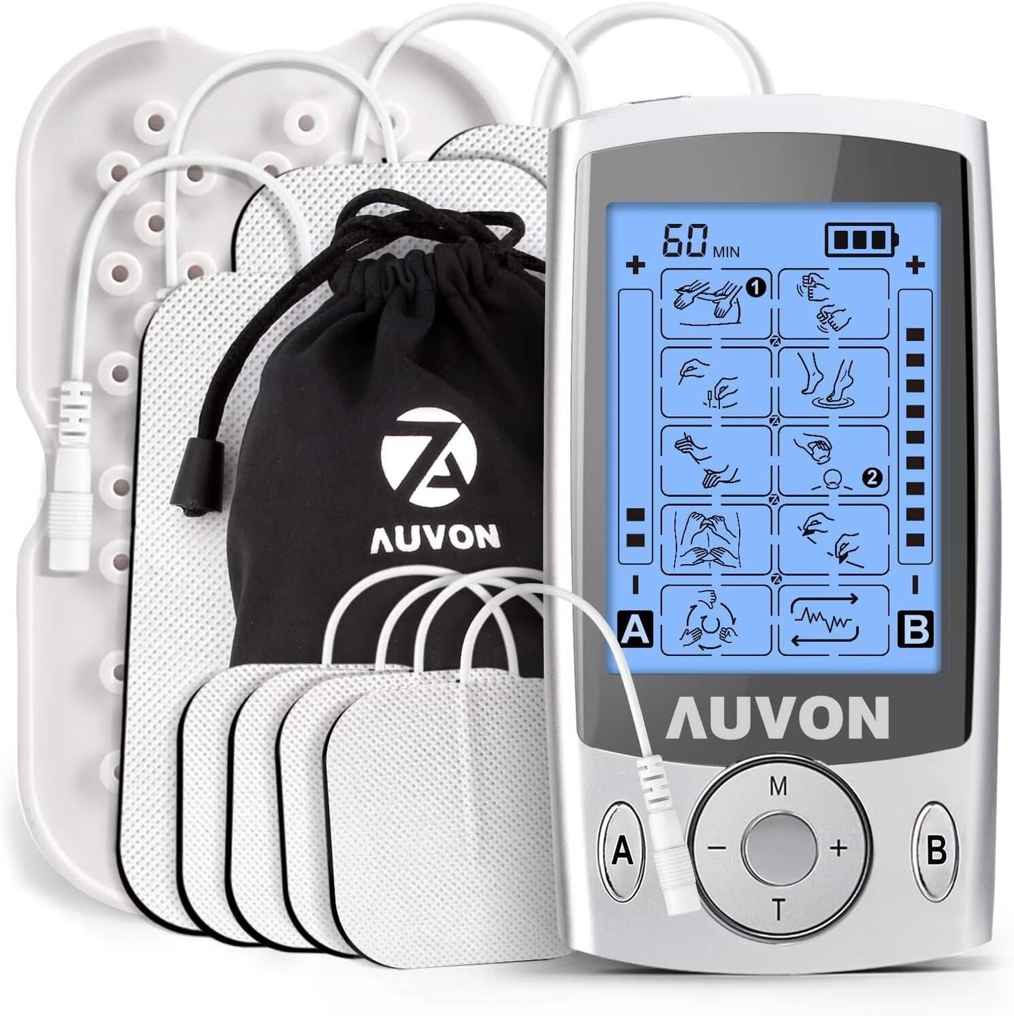 Dual Channel TENS Unit Muscle Stimulator Machine with 20 Modes, 2" and 2"x4" TENS Unit Electrode Pads