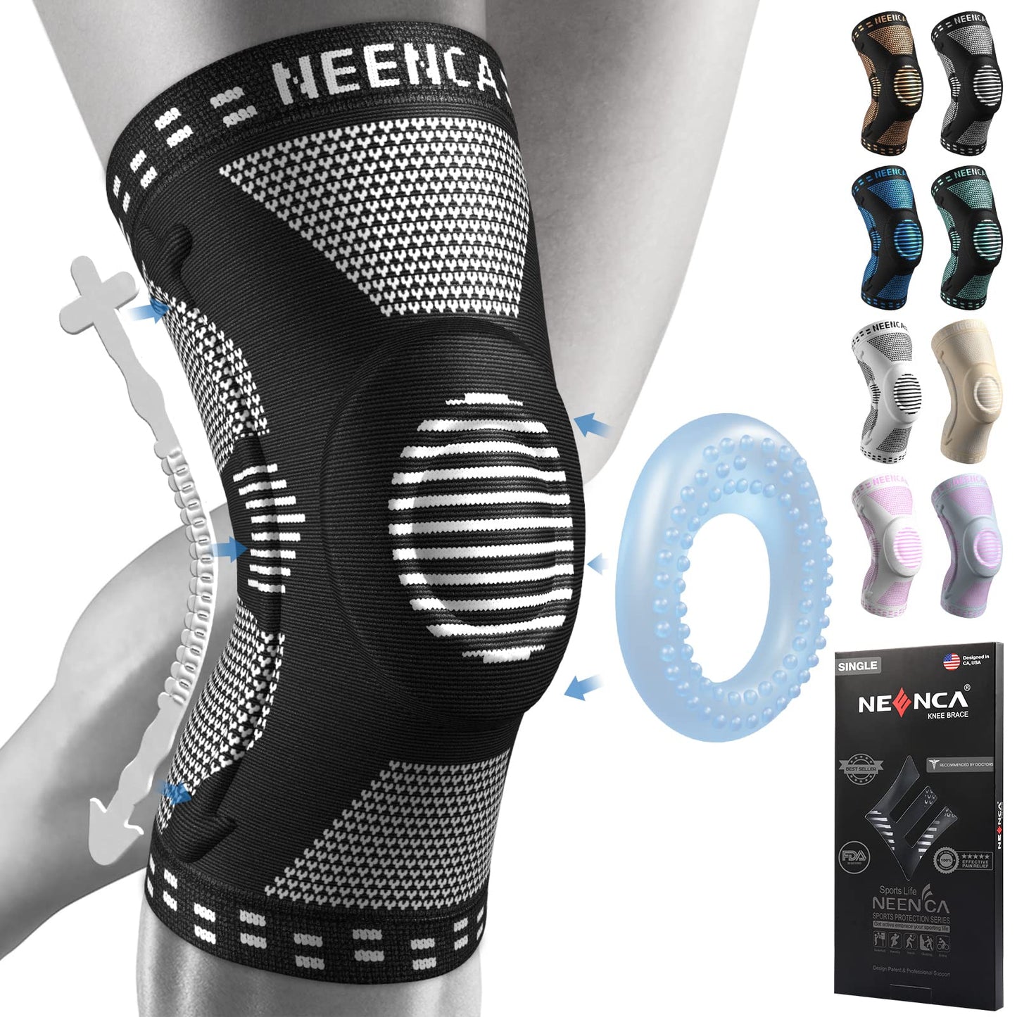 Professional Knee Brace, Compression Knee Support with Patella Gel Pad & Side Stabilizers, Medical Knee Sleeve for Pain Relief, ACL,PCL, Meniscus, Injury Recovery, Arthritis, Sports, Workout...