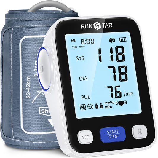 RunStar Upper Arm Blood Pressure Monitor with Wide Range Cuff (8.6 to 16.5 inches) for Home Use, Suitable for FSA and HSA, Automatic Digital Pressure Machine with Storage Bag, 2 x 99 Reading Memory
