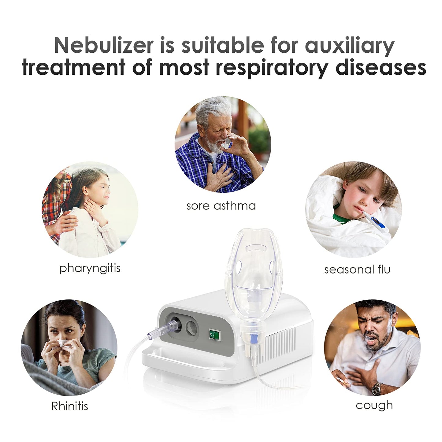 Nebulizer Machine for Adults & Kids - Portable Nebulizer Machine for Breathing with Mouthpiece and Mask, Desktop Compressor Nebulizer & Jet Nebulizers for Home Use Hailie Sensor NF0106