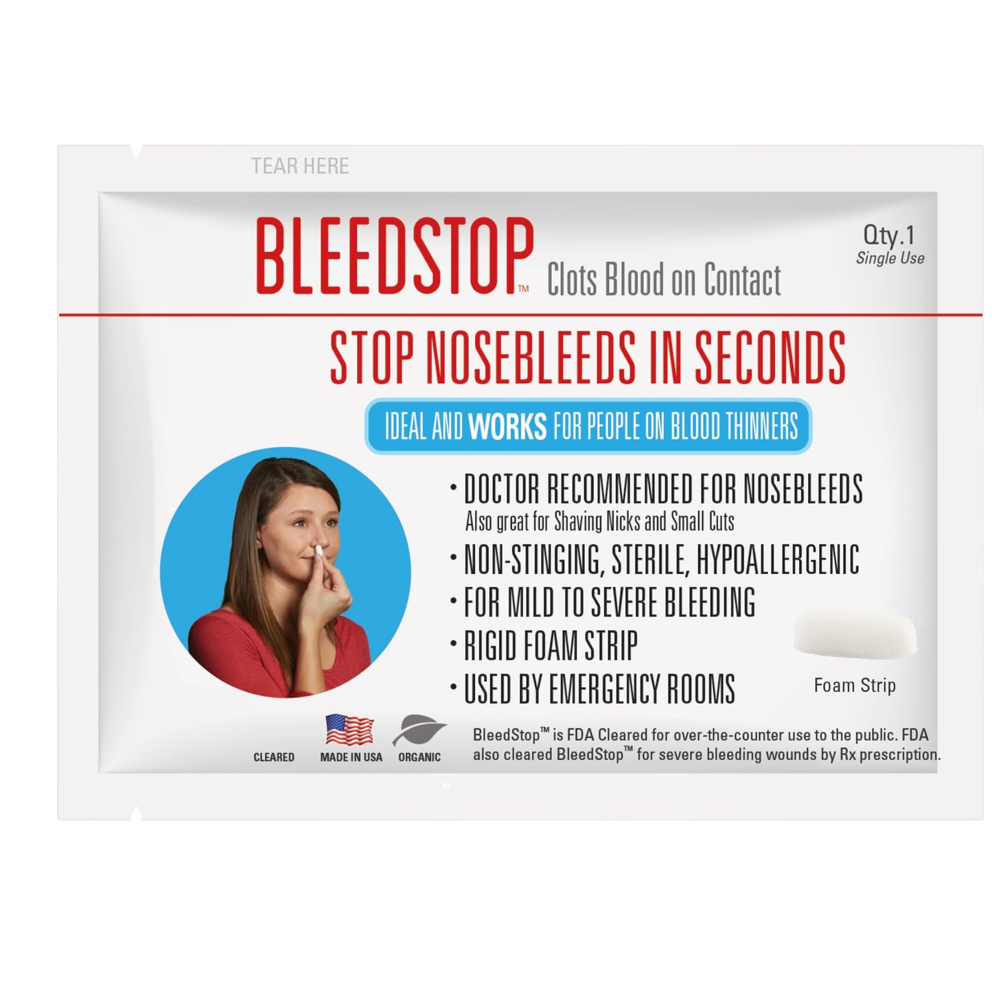 BleedStop™ First Aid Powder Strip for Blood Clotting, Trauma Kit, Blood Thinner Patients, Camping Safety, and Survival Equipment for Moderate to Severe Bleeding Wounds or Nosebleeds - 18g (Pack of 3)
