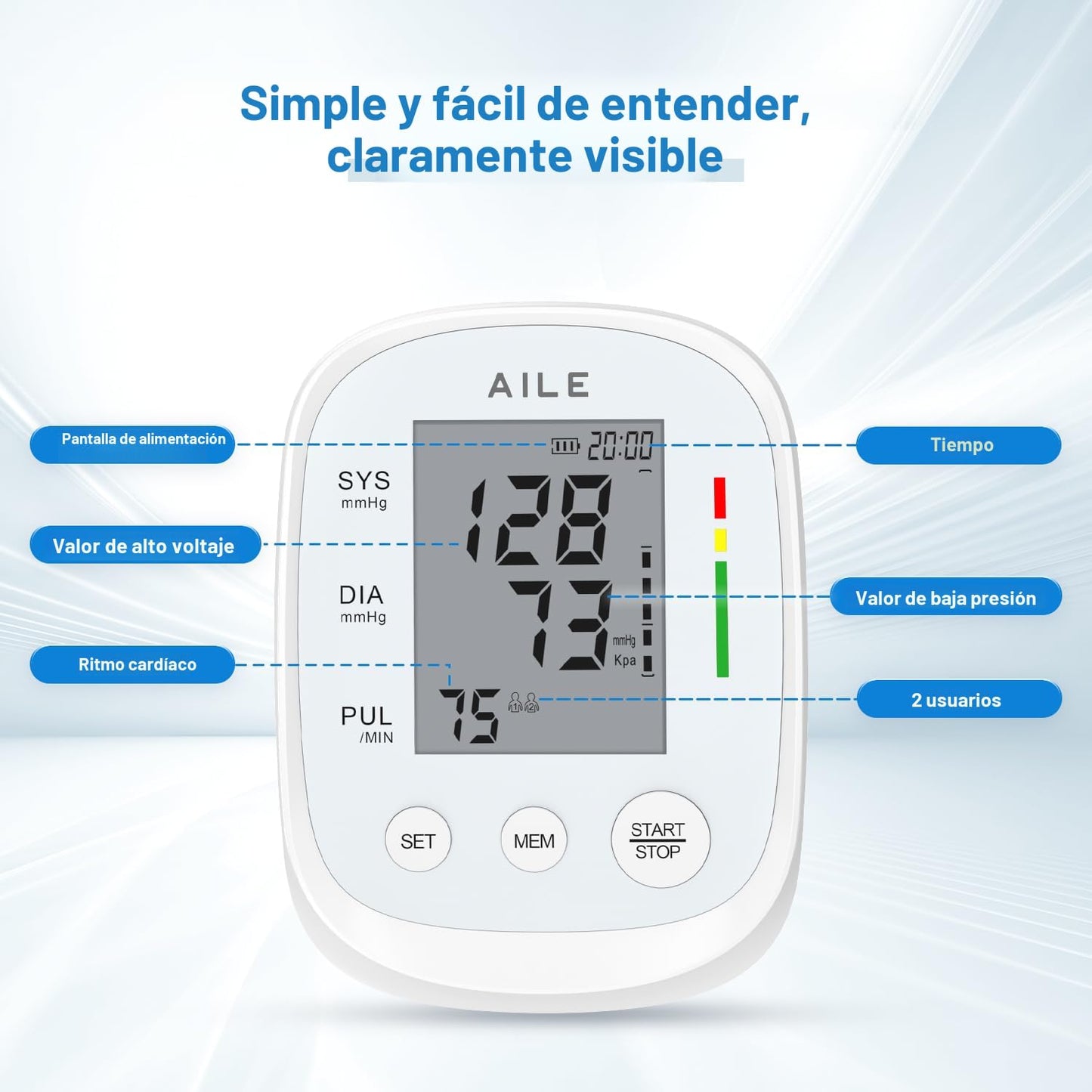 AILE - Blood Pressure Monitor, Upper Arm Blood Pressure Machine (8.7-16.5 Inches Adjustable), Automatic High Blood Pressure Cuff for Home Use