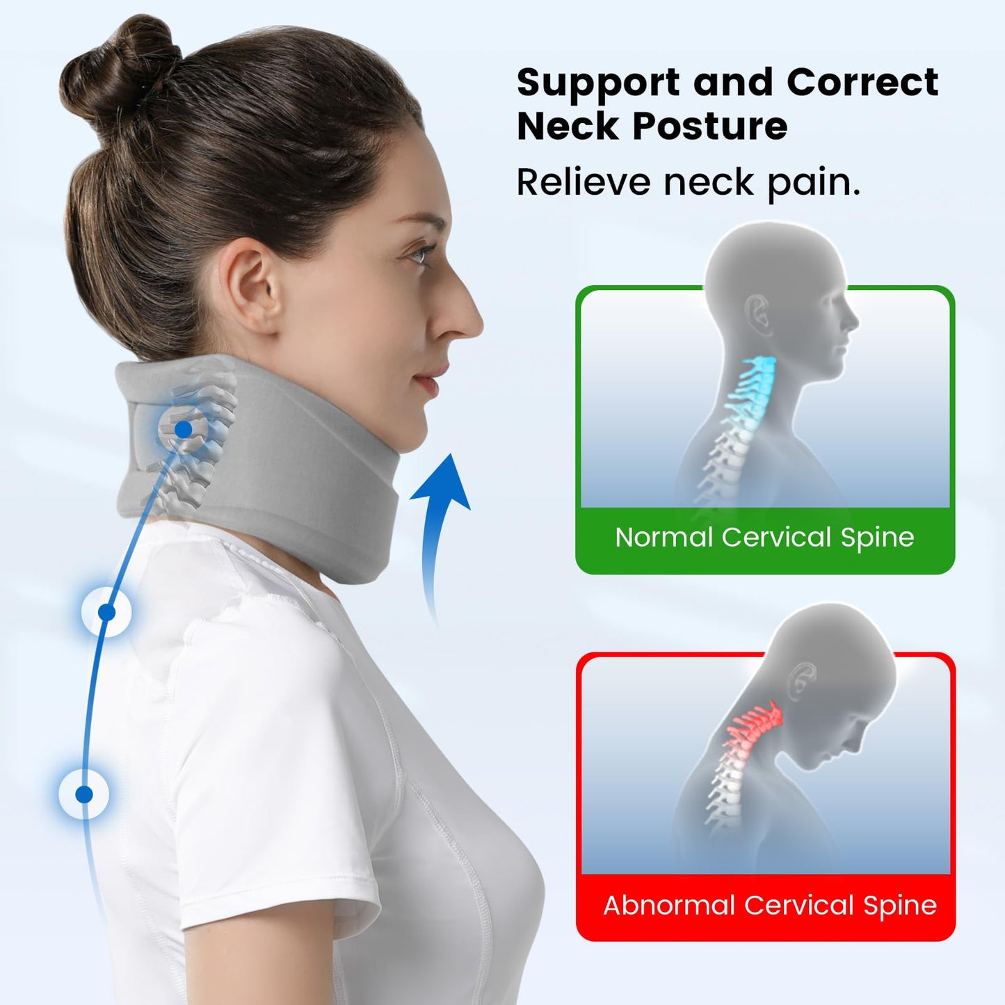 Velpeau Neck Brace for Neck Pain and Strong Support, Soft Cervical Collar for Sleeping Upright, Snoozing - Stabilizes & Relieves Pressure in Spine for Women & Men (Grey, M: 13.5-16.5" / 3" Depth)