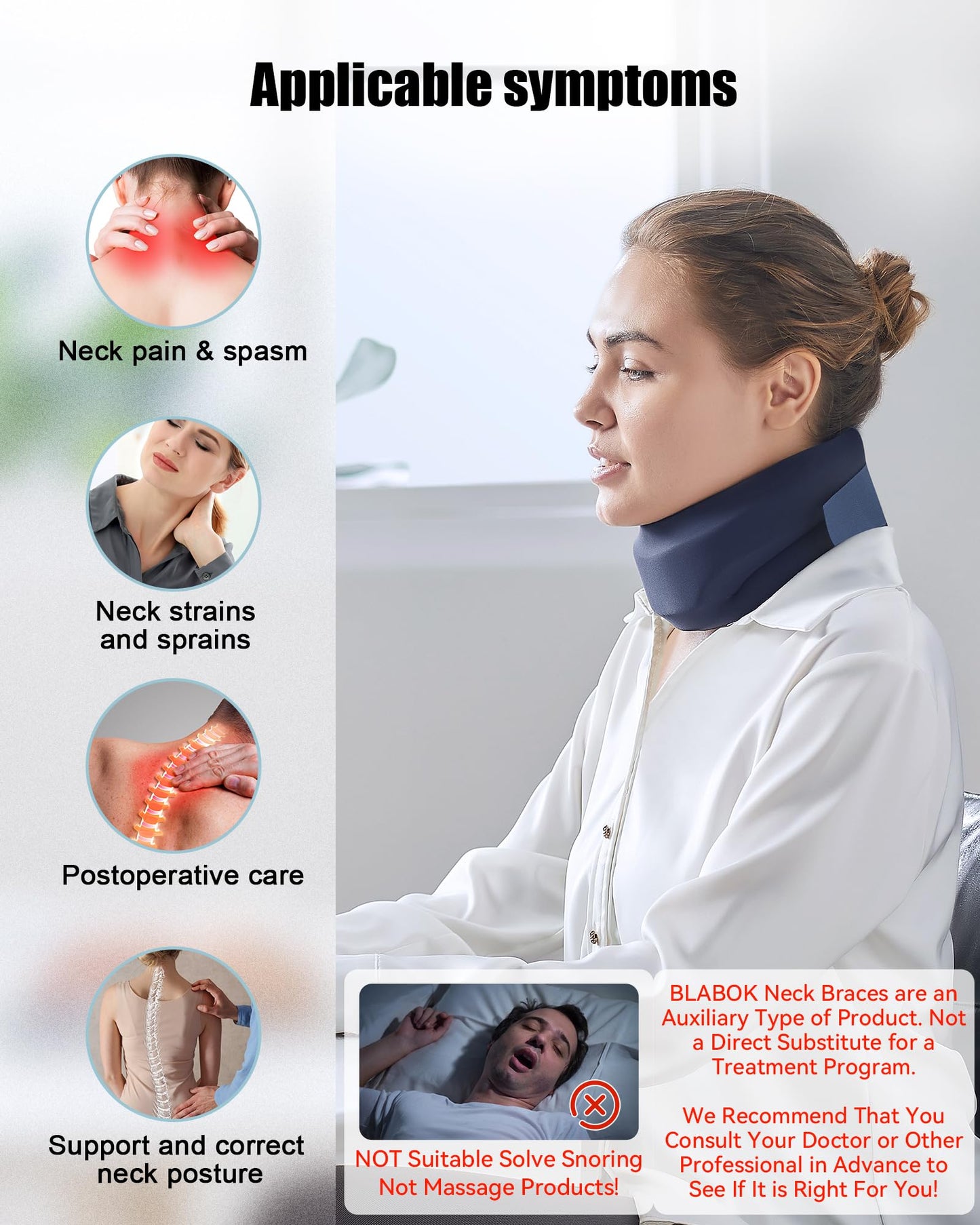 Neck Brace for Sleeping - Cervical Collar Relief Neck Pain and Neck Support Soft Foam Wraps Keep Vertebrae Stable for Relief of Cervical Spine Pressure for Women & Men Blue Small Size