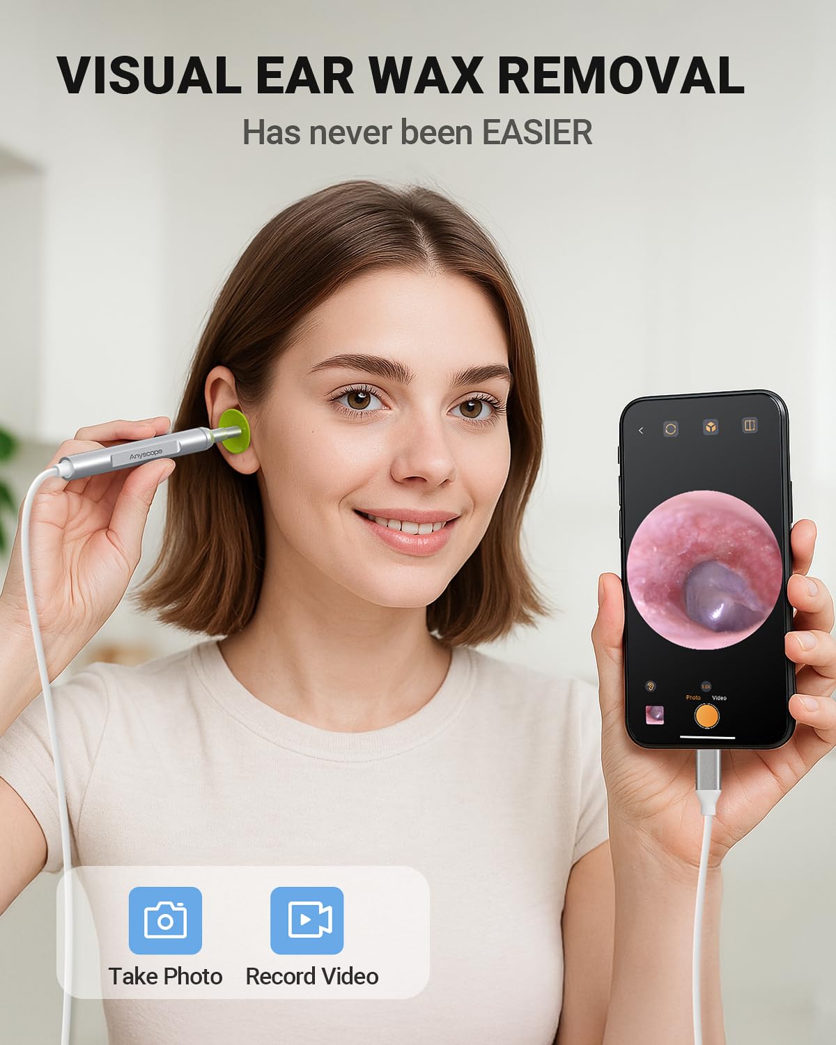 Digital Otoscope Compatible with iPhone and Android Devices, HD Ear Camera with Ear Wax Removal Tools, Video Ear Scope Otoscope with Light, Capture Photos and Videos (Silver)