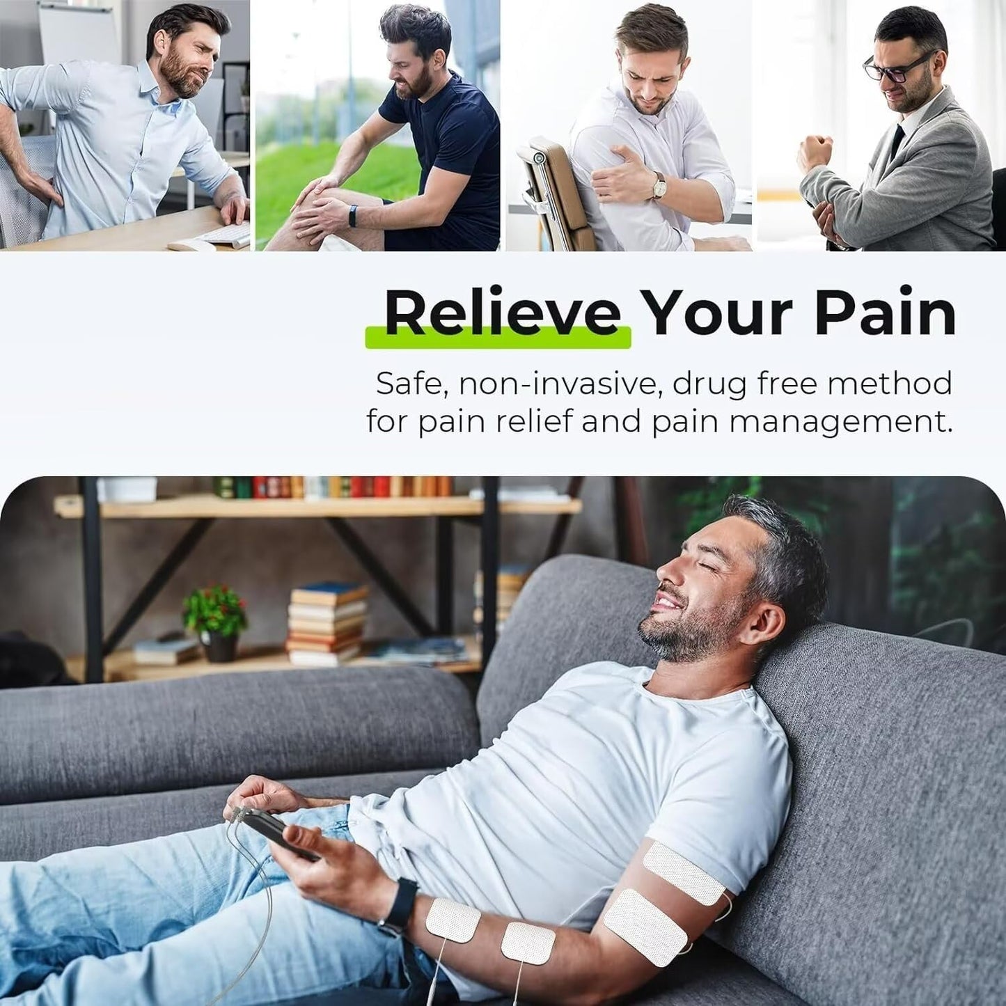 3-in-1 TENS Unit Muscle Stimulator, EMS Massage Machine with 40 Intensities for Gradual Shoulder, Sciatica, Back Pain Relief, 24 Modes Rechargeable Electronic Pulse Massager with 12 TENS Pads