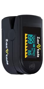 Zacurate Pro Series 500DL Fingertip Pulse Oximeter Blood Oxygen Saturation Monitor with Silicone Cover, Batteries and Lanyard (Royal Black)