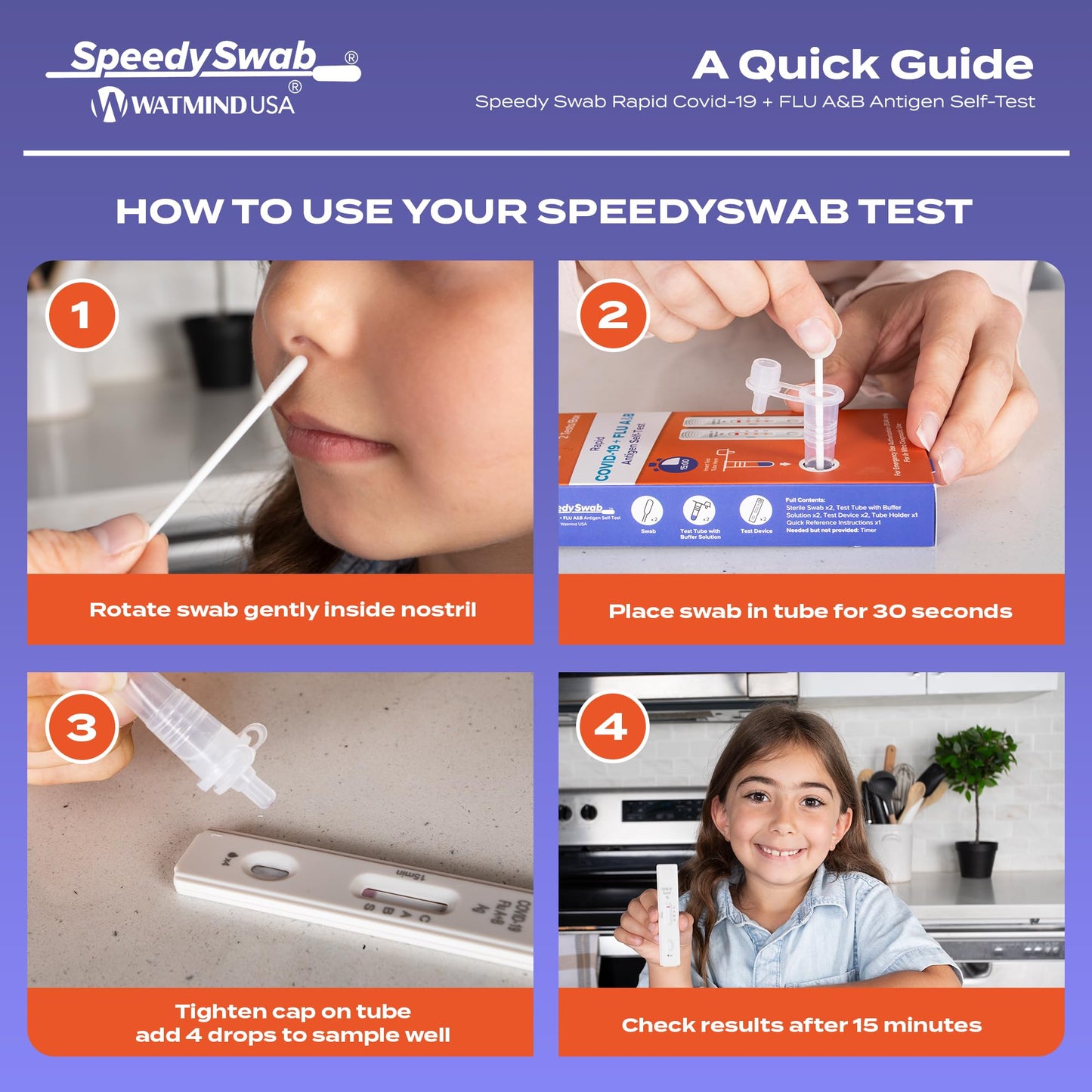 SpeedySwab COVID-19 and Flu A&B, Antigen Rapid Combo Test, Results in 15 Minutes, FDA Authorized, 3-in-1 Flu + Covid Test Kit at Home, Easy to Use Nasal Swab for Home (2 Pack)