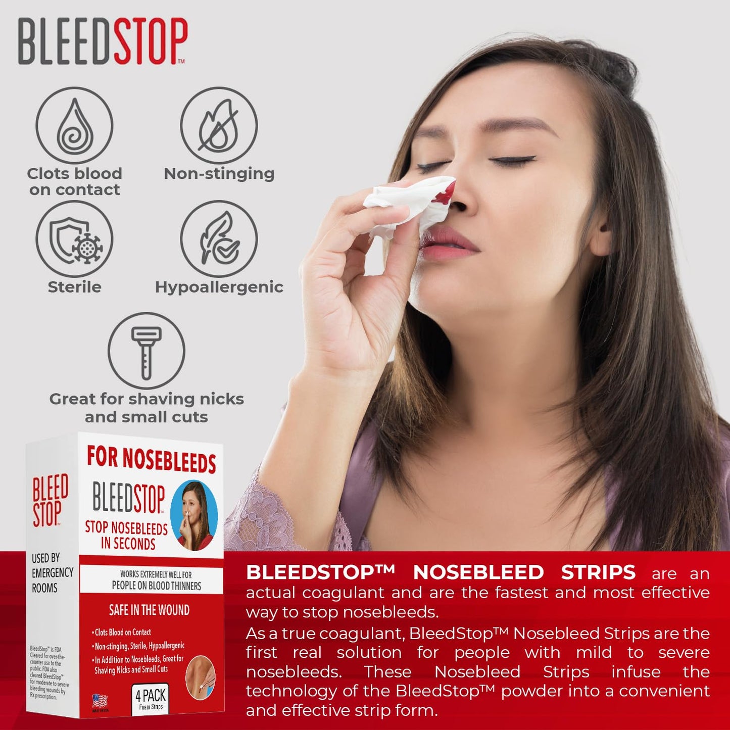 BleedStop™ First Aid Powder Strip for Blood Clotting, Trauma Kit, Blood Thinner Patients, Camping Safety, and Survival Equipment for Moderate to Severe Bleeding Wounds or Nosebleeds - 18g (Pack of 3)