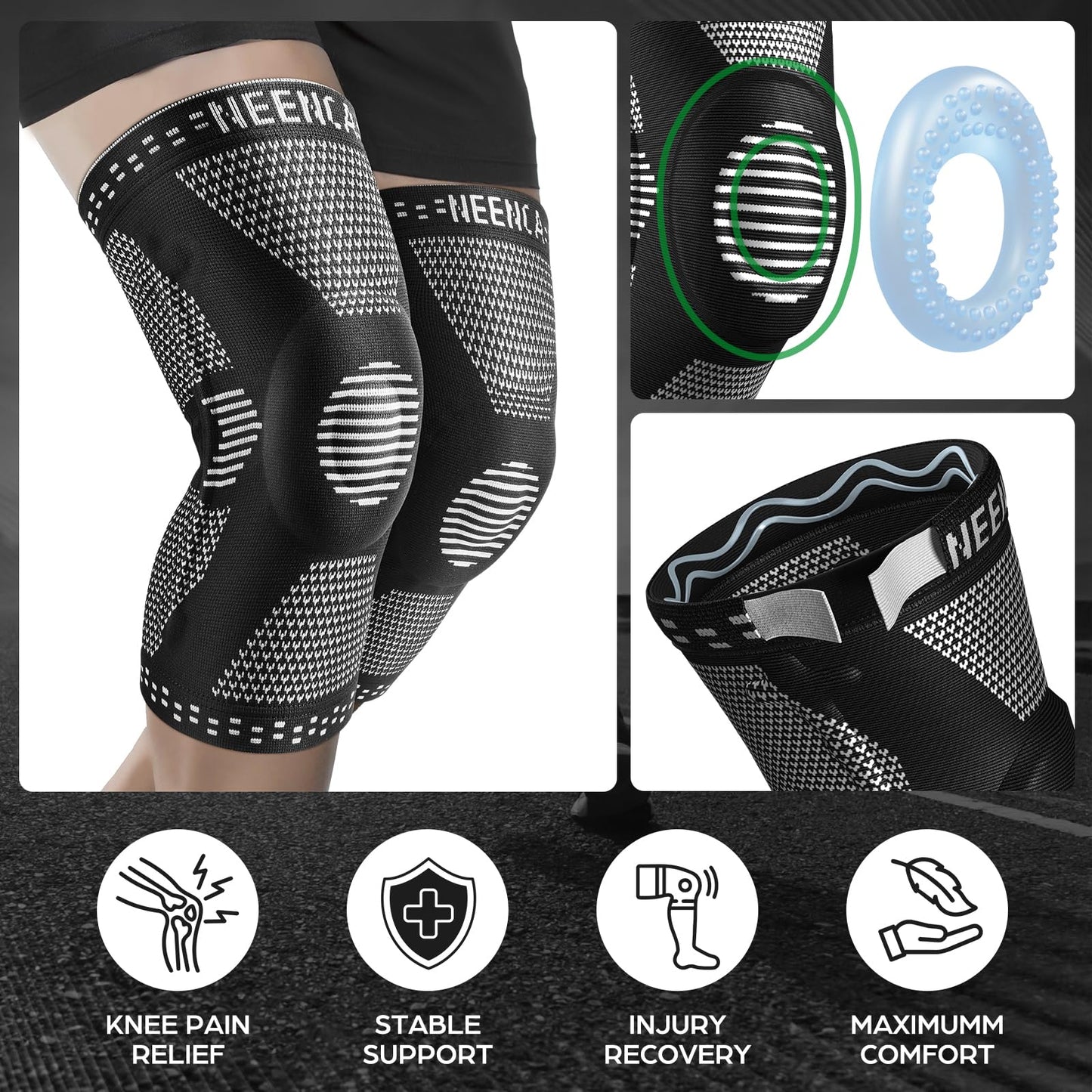 Professional Knee Brace, Compression Knee Support with Patella Gel Pad & Side Stabilizers, Medical Knee Sleeve for Pain Relief, ACL,PCL, Meniscus, Injury Recovery, Arthritis, Sports, Workout...