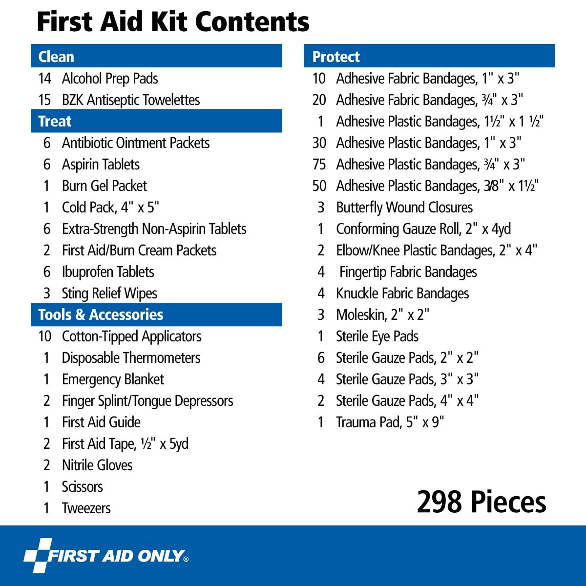 First Aid Only 298 Piece All-Purpose Emergency First Aid Kit for Home, Office, Car, Apartment, Dorm, and Camping, Travel-Friendly Compact Pouch Fits in Backpacks, Suitcases, Cabinets, and Drawers