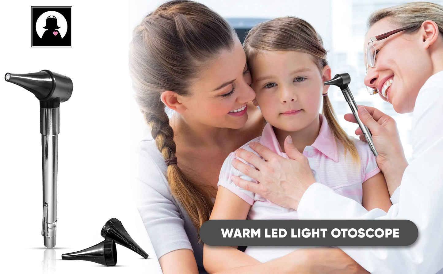 Third Generation Dr Mom Slimline Stainless LED Pocket Otoscope with Soft White Natural Hue Light Spectrum in Clamshell Packaging