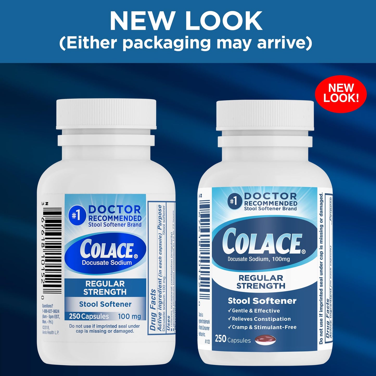 Colace Stool Softener 100 mg, 100 Capsules, Constipation Relief, Docusate Sodium, Gentle Docusate, Stimulant-Free, Regular Strength, #1 Doctor Recommended Stool Softener Brand