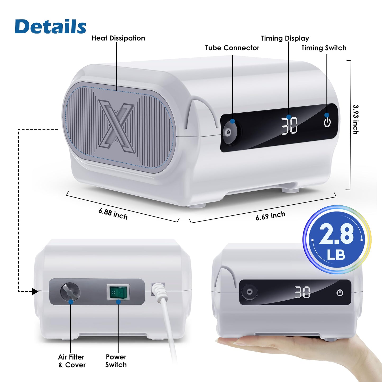 Smart Digital Display Nebulizer Machine for Adults and Kids, Compression Nebulizer for Breathing Treatment, Jet Nebulizer with Timing Function for Home Hailie Sensor NF0109