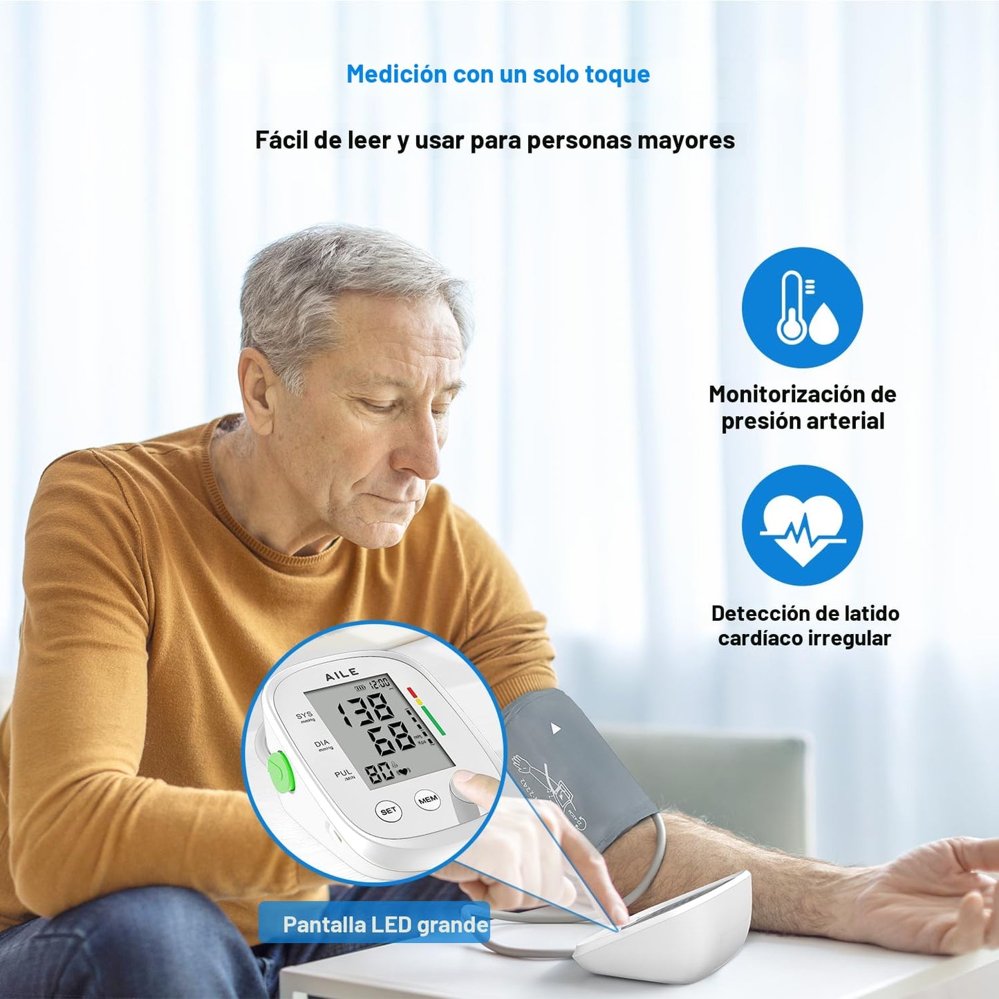 AILE - Blood Pressure Monitor, Upper Arm Blood Pressure Machine (8.7-16.5 Inches Adjustable), Automatic High Blood Pressure Cuff for Home Use