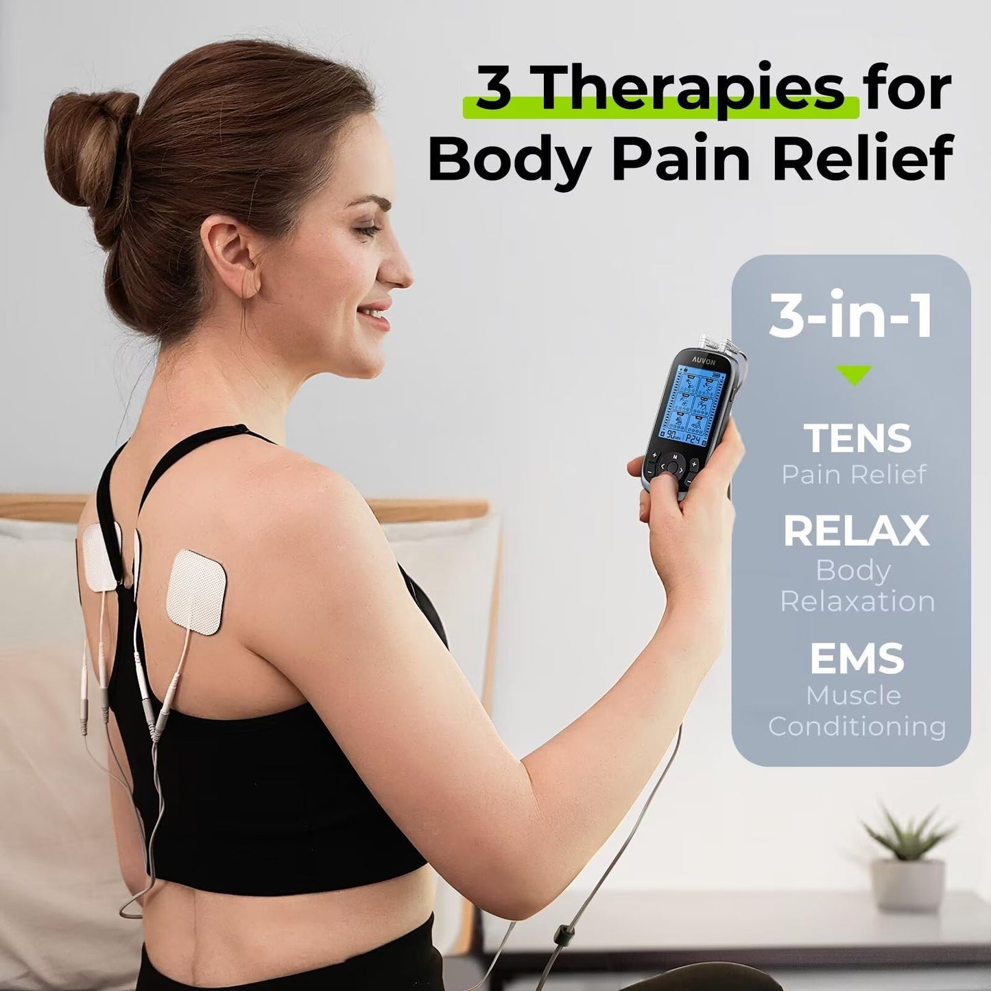 3-in-1 TENS Unit Muscle Stimulator, EMS Massage Machine with 40 Intensities for Gradual Shoulder, Sciatica, Back Pain Relief, 24 Modes Rechargeable Electronic Pulse Massager with 12 TENS Pads